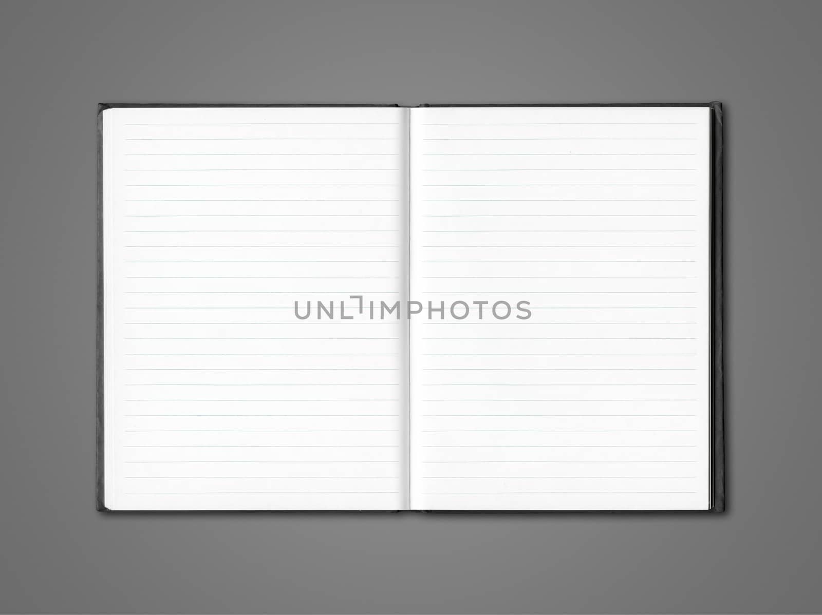 Blank open lined notebook mockup isolated on dark grey