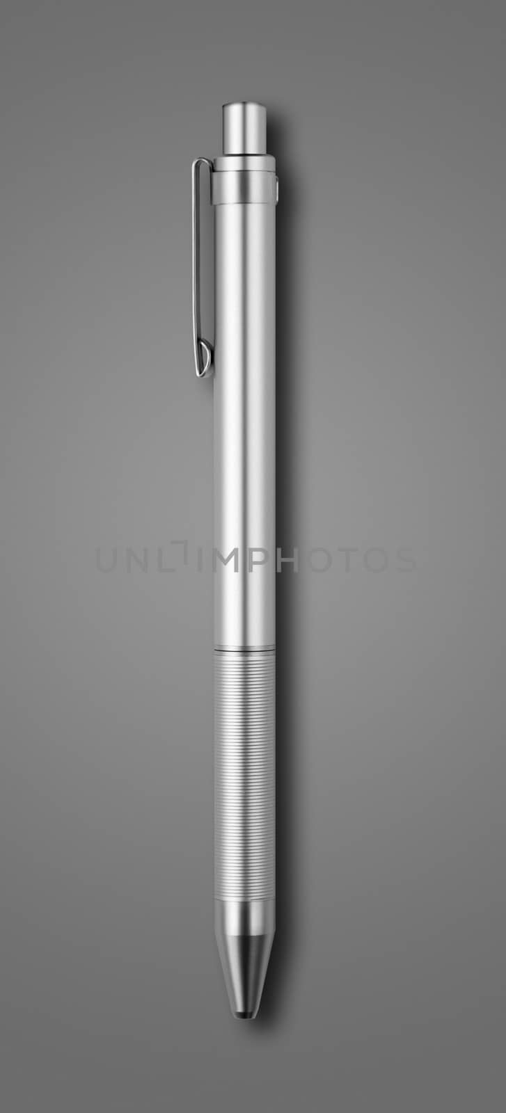 Steel metal pen isolated on dark grey background