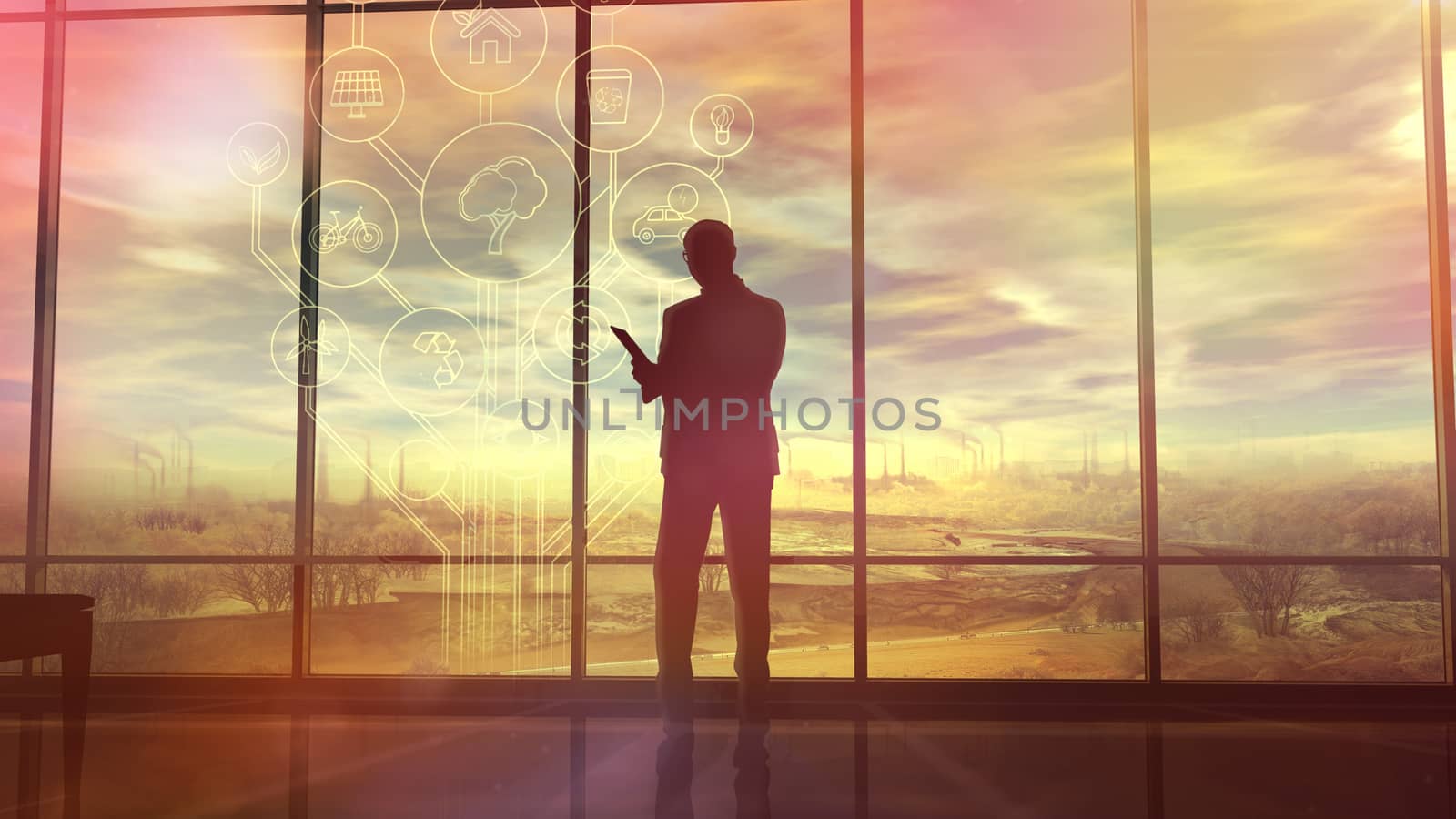 Improve the environmental situation, the silhouette of a man in the office by ConceptCafe