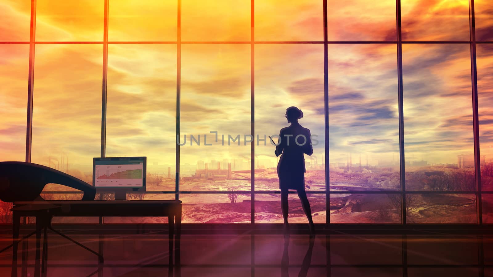Improve the environmental situation, the silhouette of a woman in the office by ConceptCafe