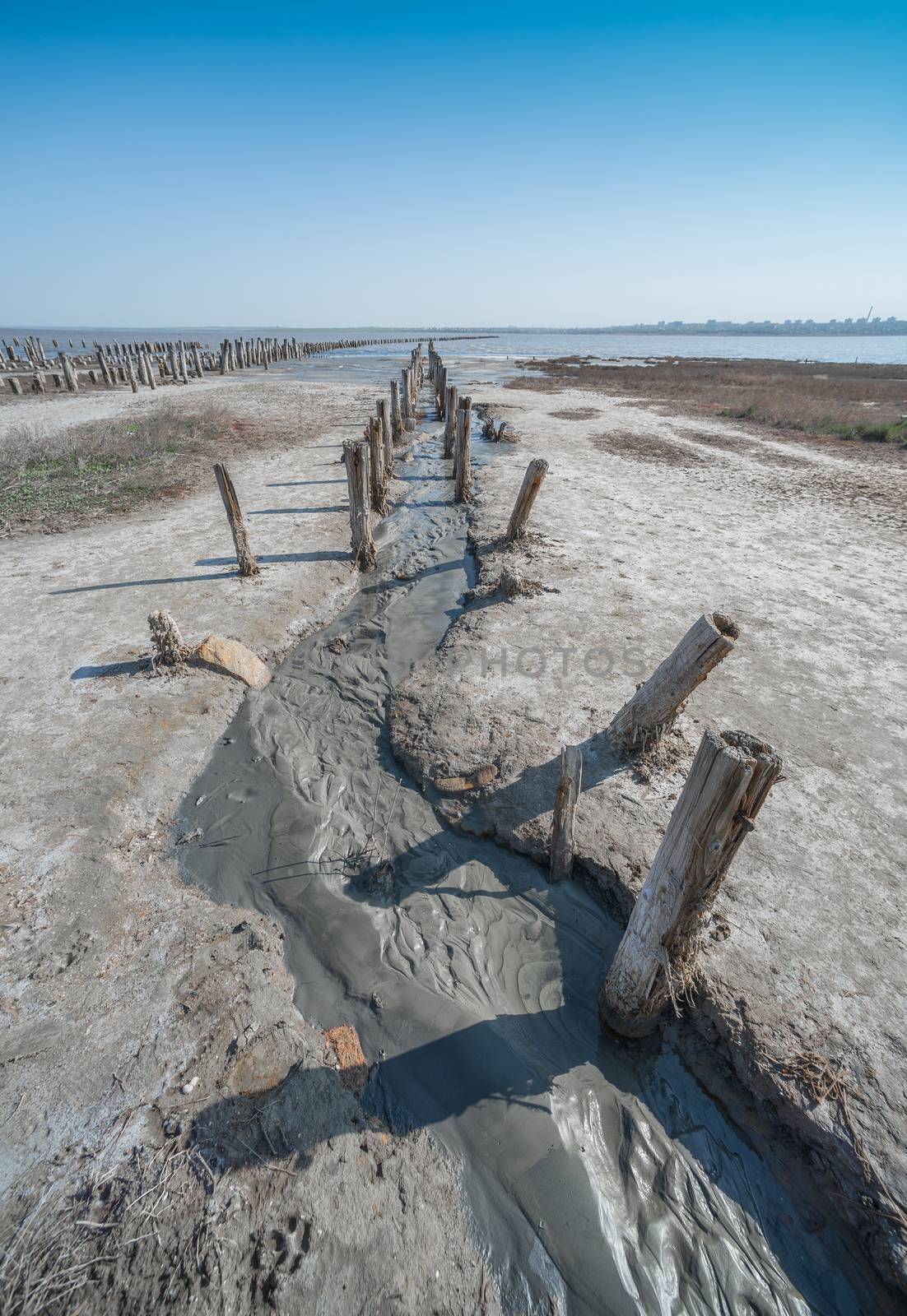 Salty drying lake Kuyalnik near Odessa, Ukraine