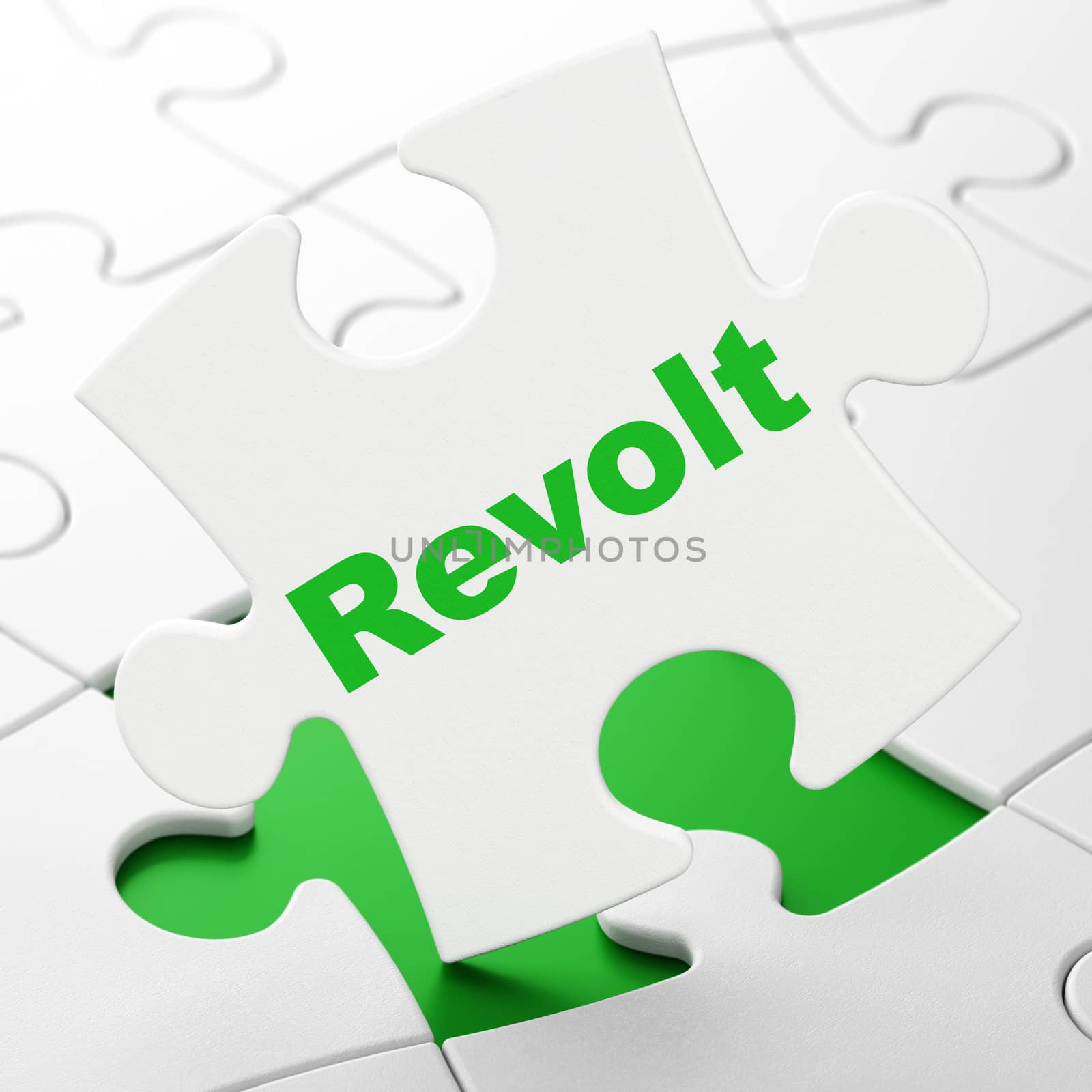 Political concept: Revolt on White puzzle pieces background, 3D rendering