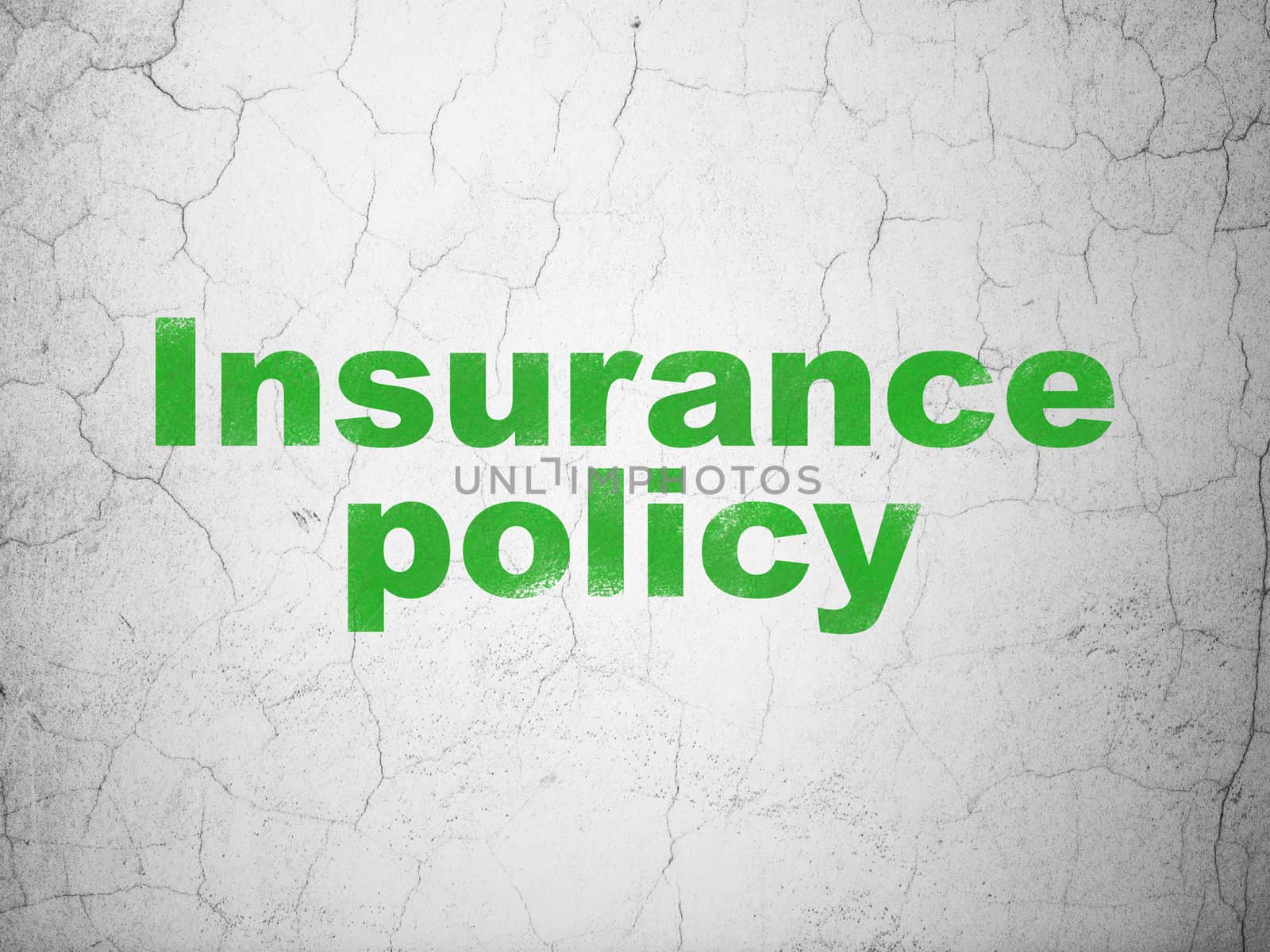 Insurance concept: Green Insurance Policy on textured concrete wall background