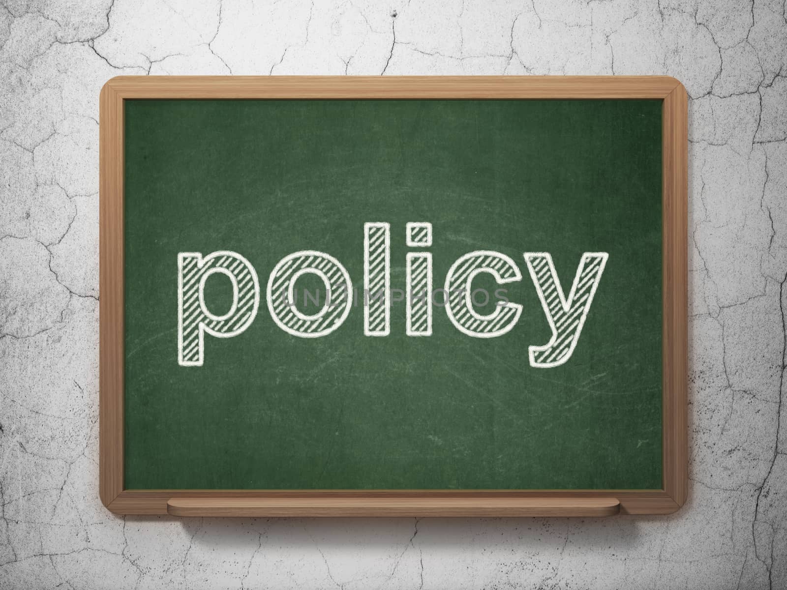 Insurance concept: text Policy on Green chalkboard on grunge wall background, 3D rendering