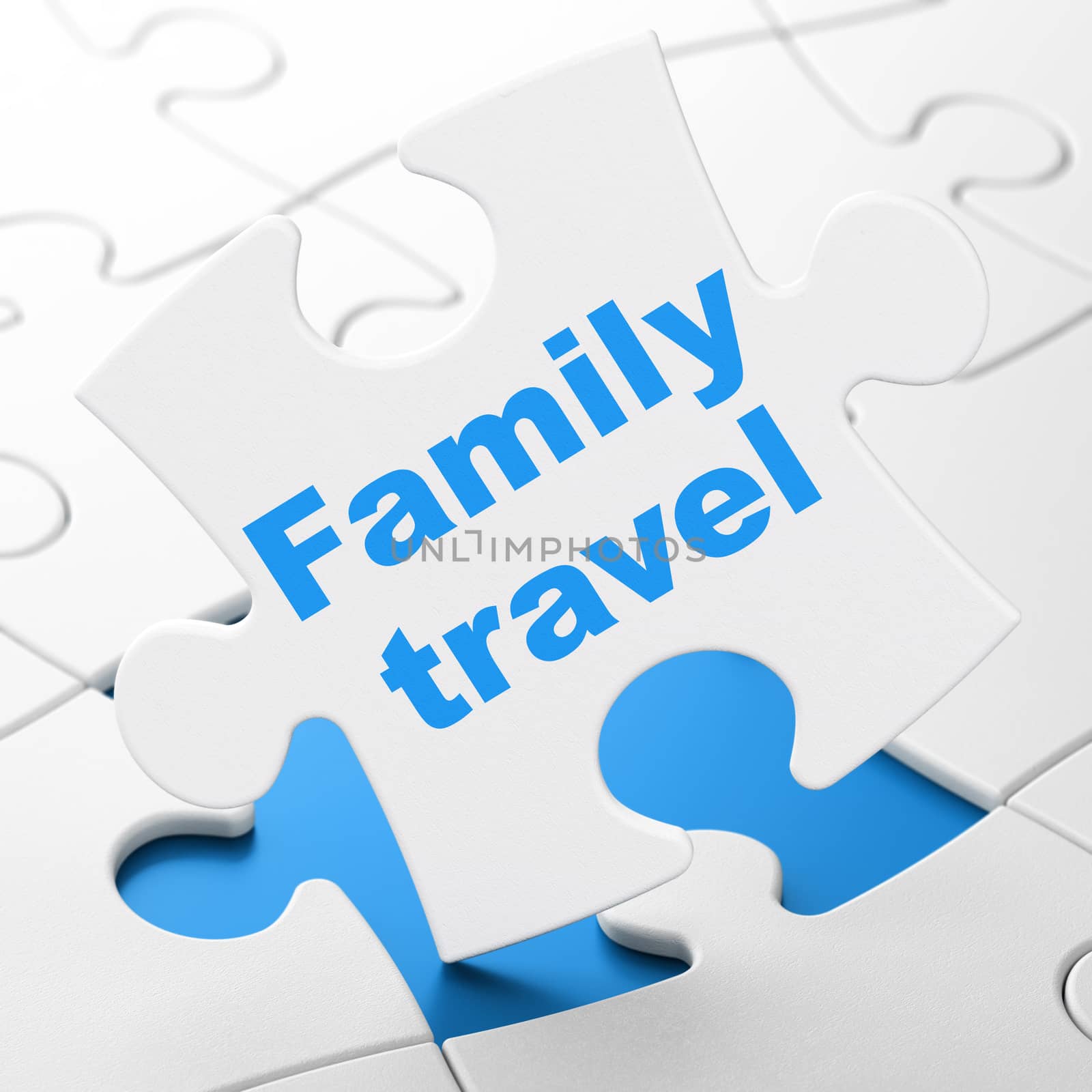Tourism concept: Family Travel on puzzle background by maxkabakov