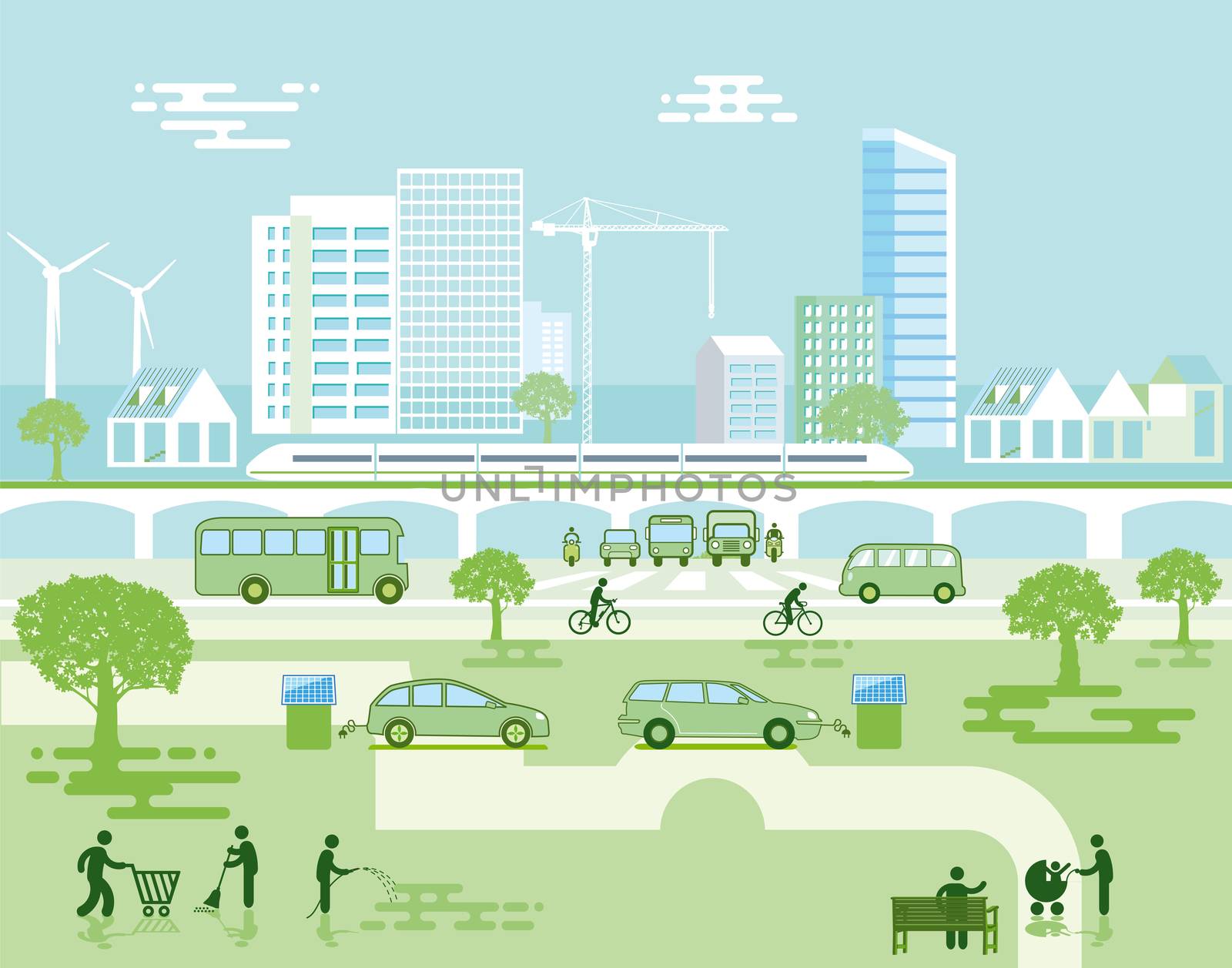 Ecological city with electric vehicles