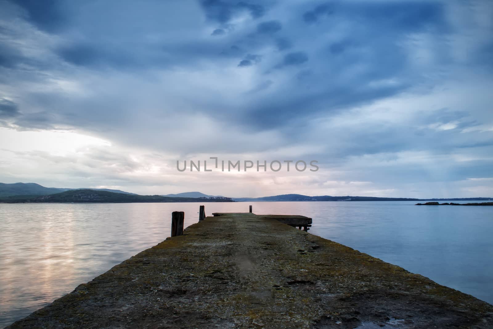 Beach Photography. Pier Photos. Sunset over the Sea. Seascape, Dramatic Clouds