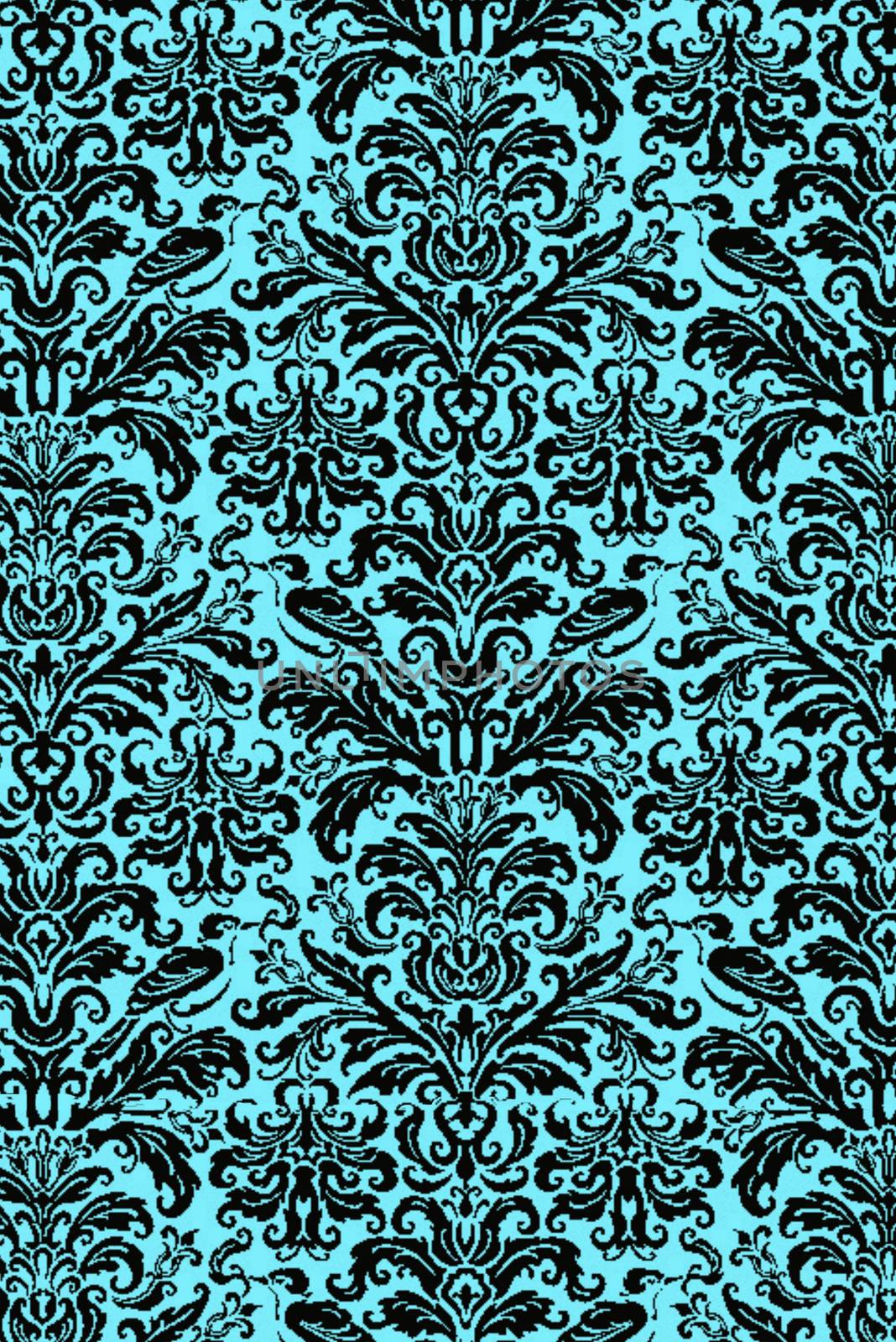 Vintage floral seamless patten. Classic Baroque wallpaper. Black and teal blue
