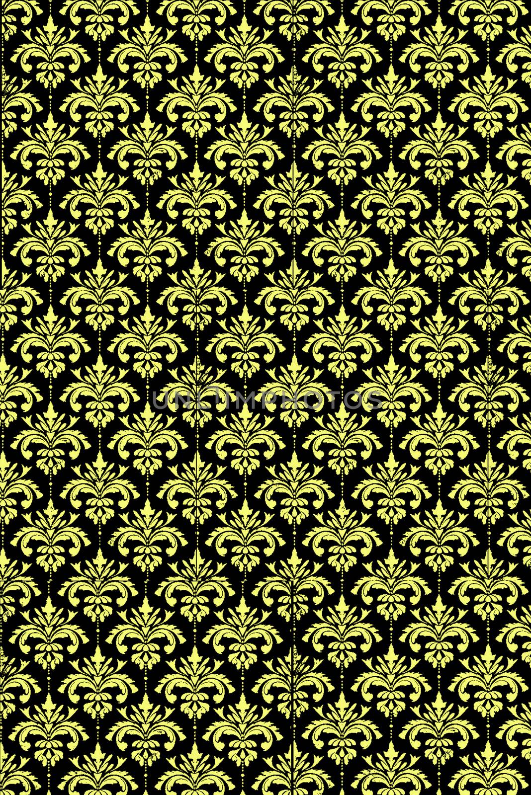 Vintage floral seamless patten. Classic Baroque wallpaper.  Black and yellow