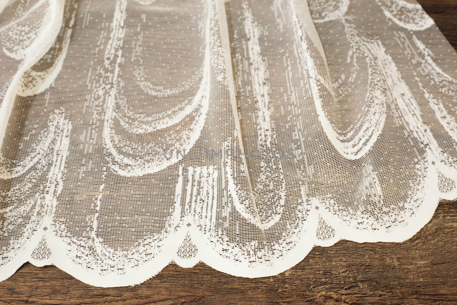 Close up of Beautiful White Tulle. Sheer Curtains Fabric Sample. Texture, Background, Pattern. Wedding Concept. Interior Design. Vintage Lace Tulle Chiffon by sevda_stancheva