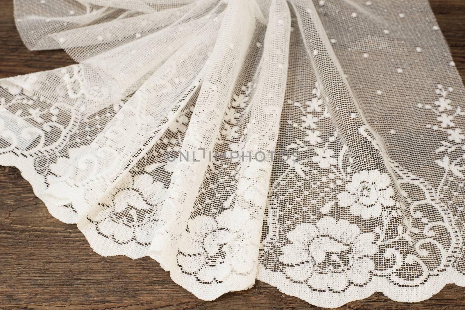Close up of Beautiful White Tulle. Sheer Curtains Fabric Sample. Texture, Background, Pattern. Wedding Concept. Interior Design. Vintage Lace Tulle Chiffon by sevda_stancheva
