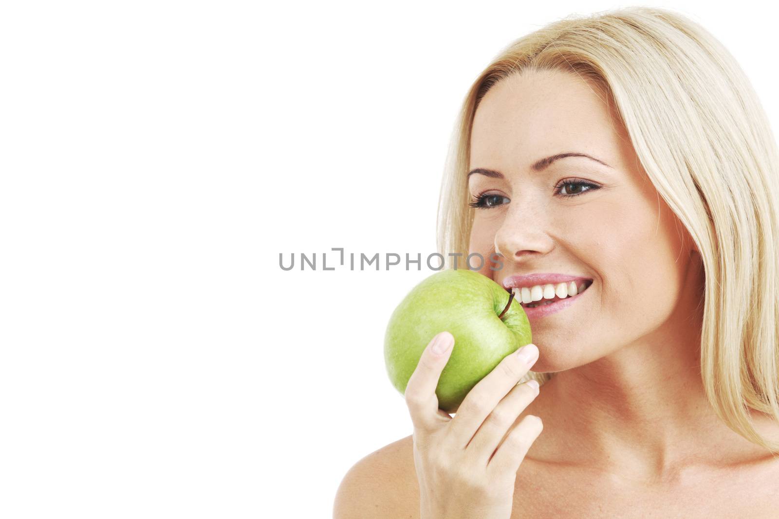 woman eat green apple by Yellowj