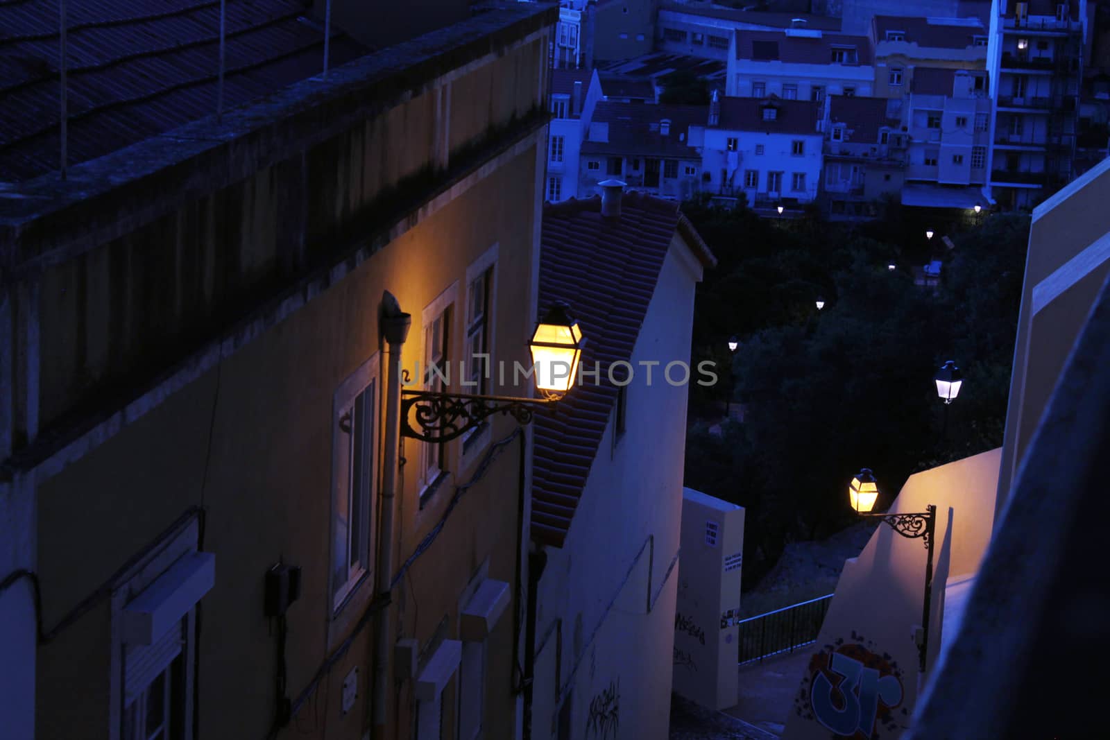 Lisbon alleys in nocturnal cold colors by lovecomunication