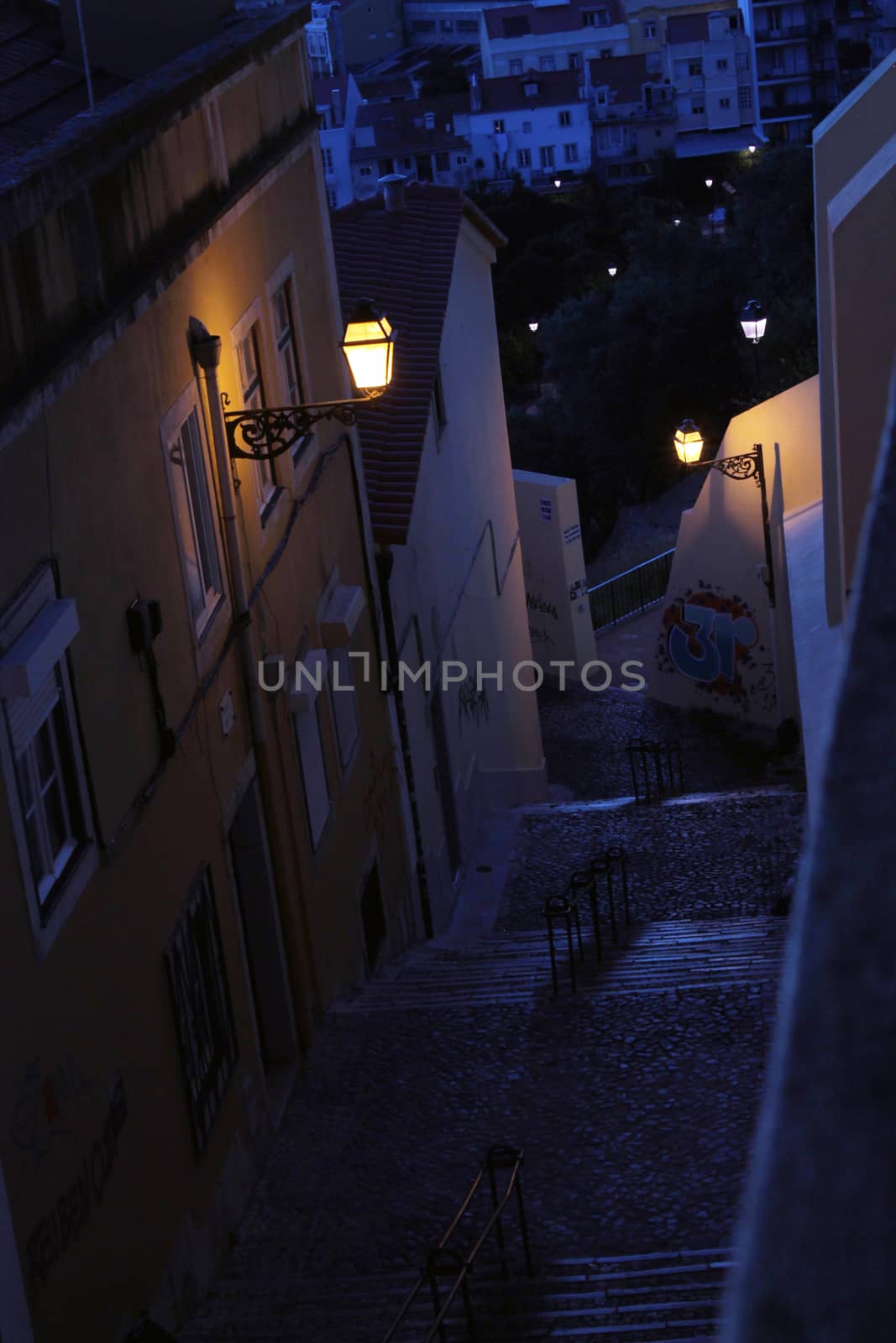 Lisbon alleys in nocturnal cold colors by lovecomunication