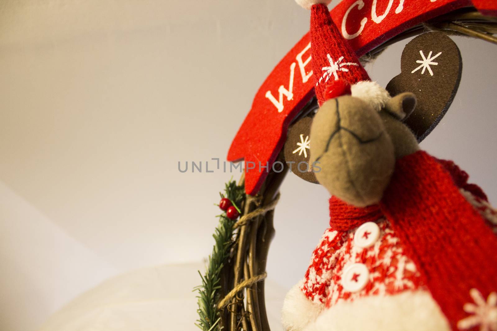 Christmas decorations with reindeer with red scarf by lovecomunication