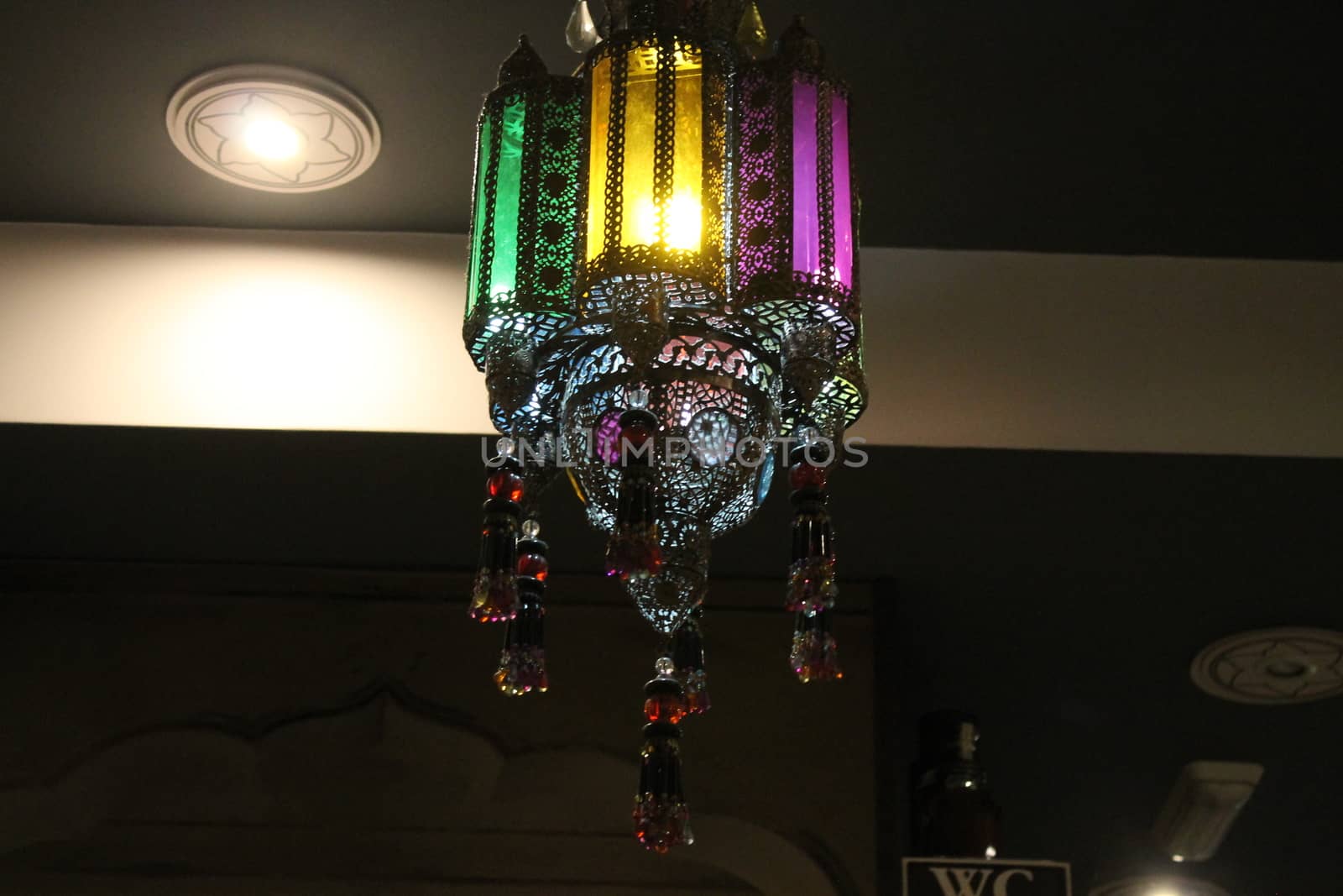 Typical Indian lamp with colored glasses