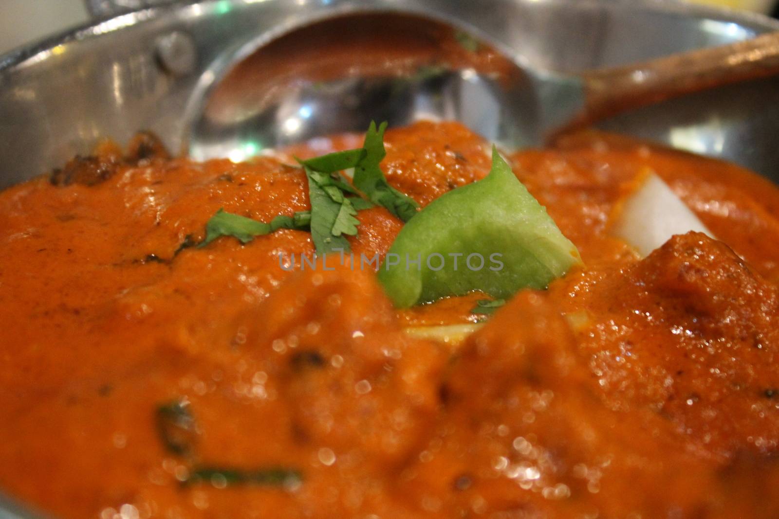 Typical Indian food served on metal containers