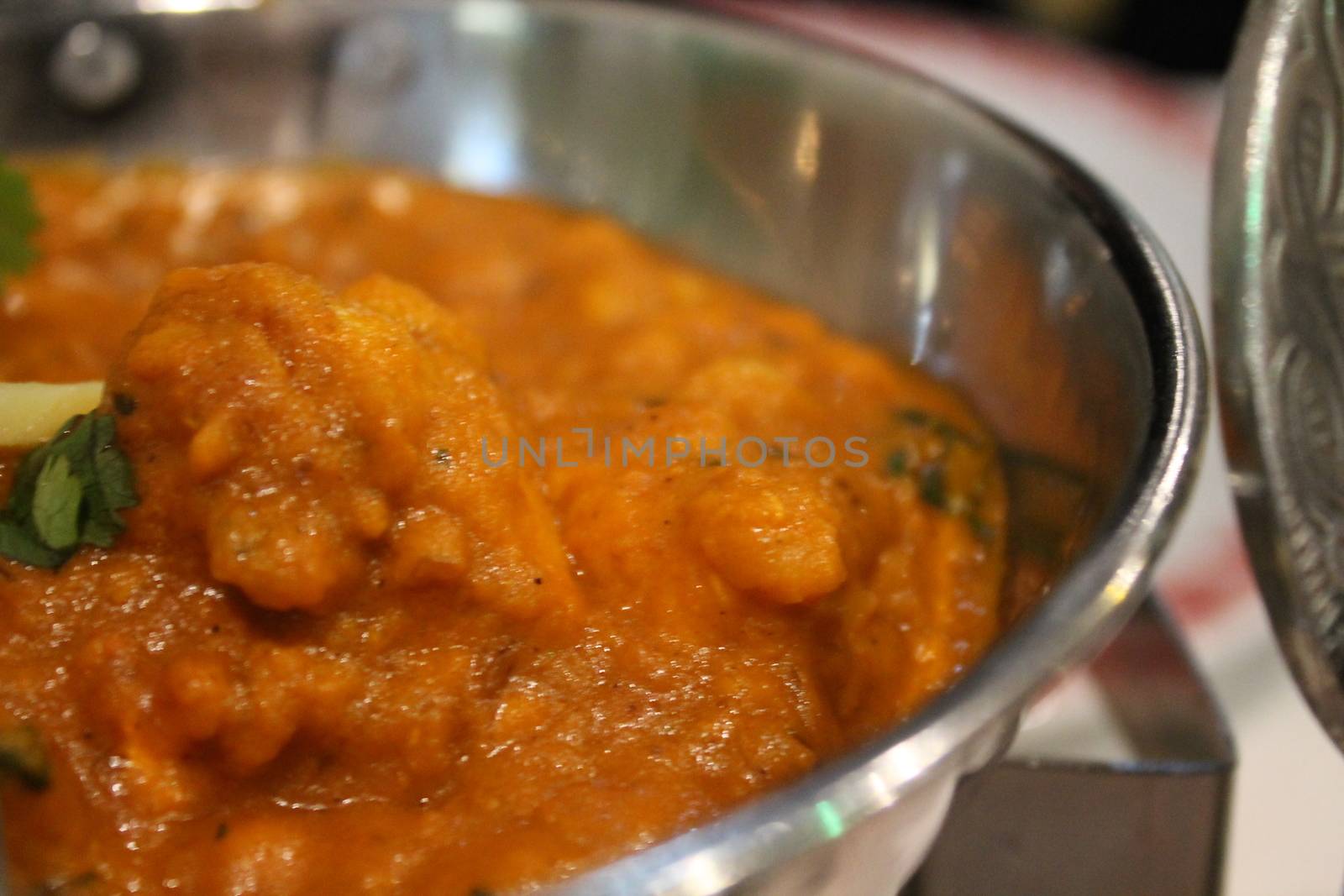 Typical Indian food served on metal containers