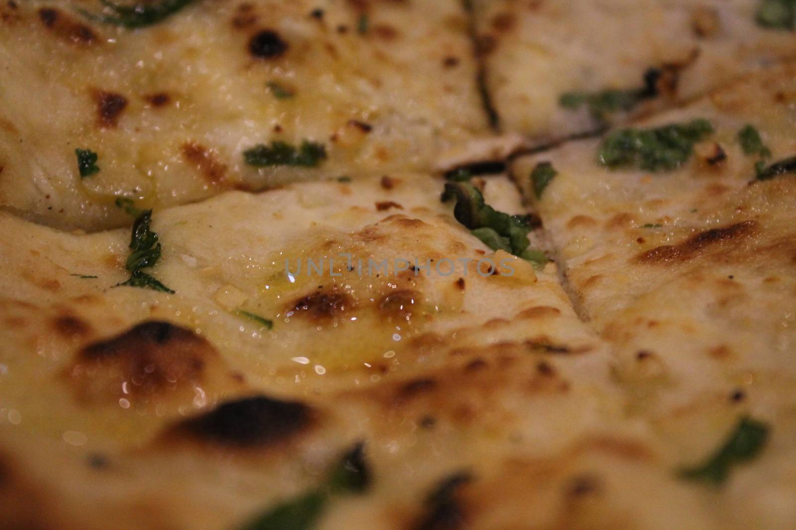 Typical Indian naan bread with garlic