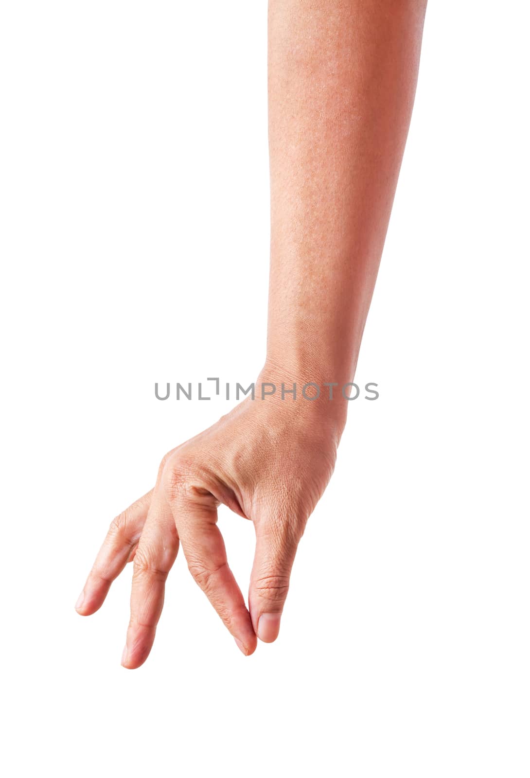 Woman hand isolated on white background , hold or catch, Save clipping path.