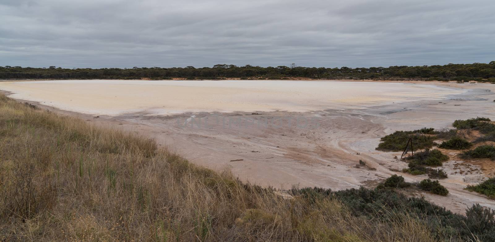 Landscape with salt lakes on an overcast day in Western Australia