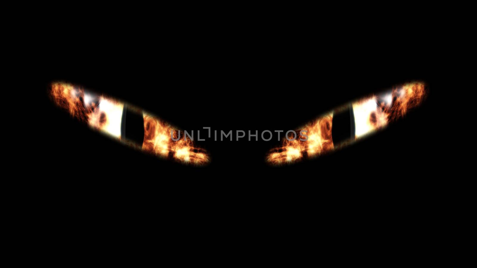 A stunning 3d illustration of slanting white and orange cat`s eyes in the black background. They sparkle mysteriously and in a horrible way. Halloween is coming soon!