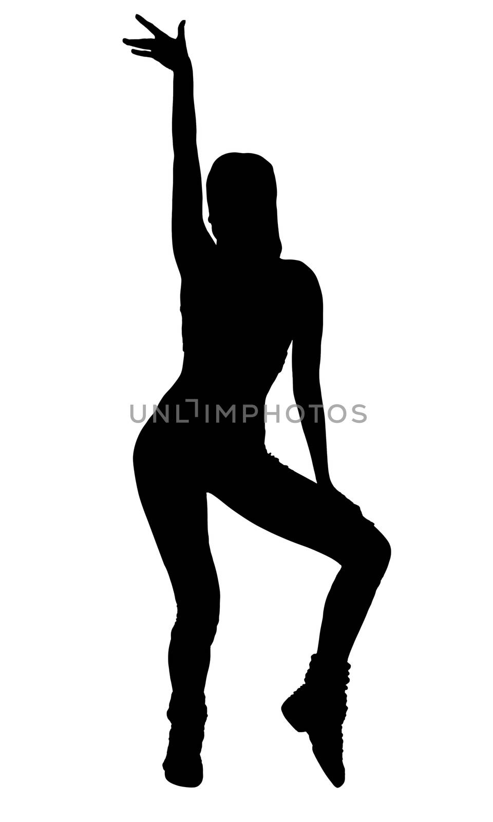 Silhouette of sexy sports dancing woman, isolated on a white background