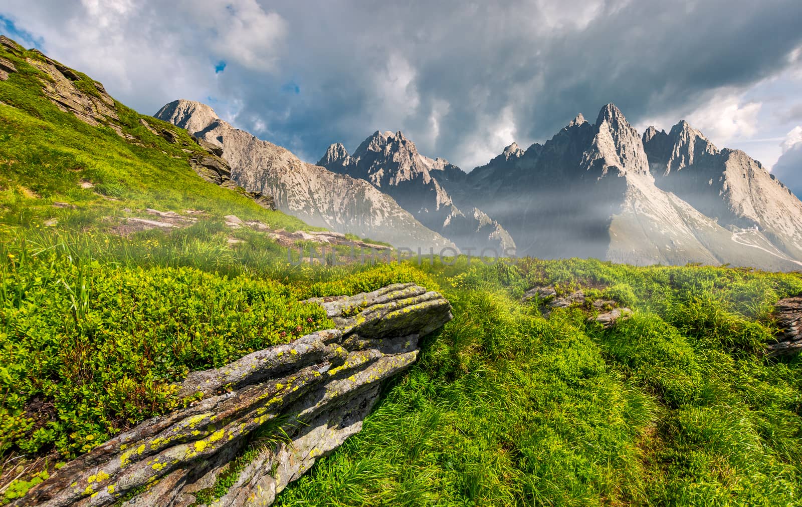 rocky peaks and rocks on hillside in Tatras by Pellinni