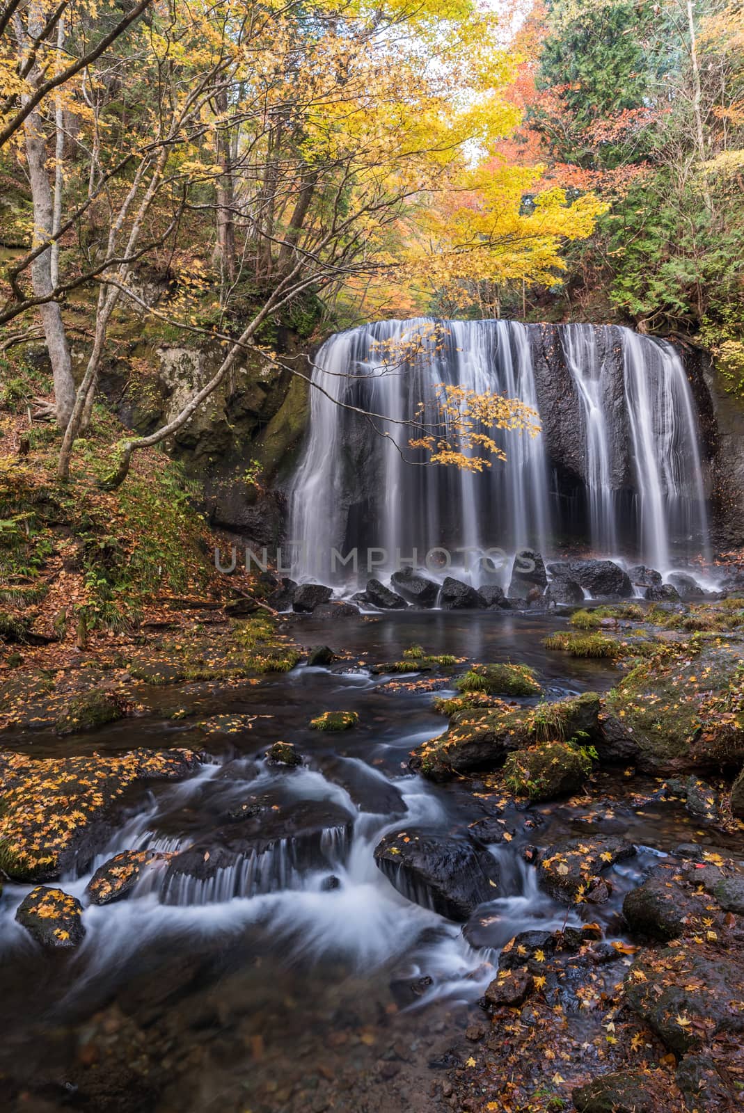 Tatsuzawafudo waterfall in autumn Fall season at Fukushima