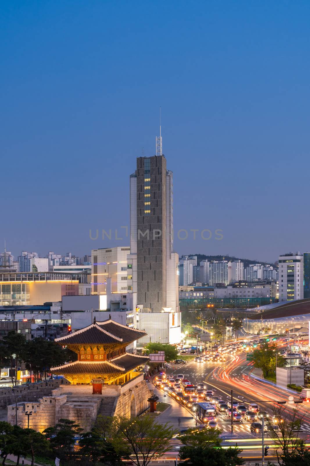 Cityscape at Heunginjimun Dongdaemun gate in Seoul South Korea