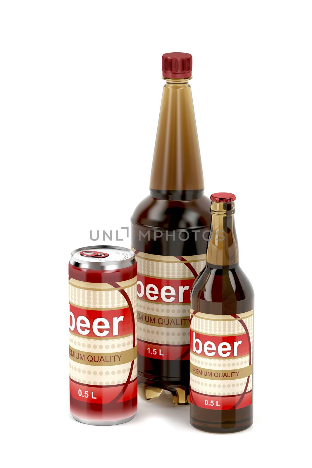 Plastic and glass beer bottles and a can by magraphics