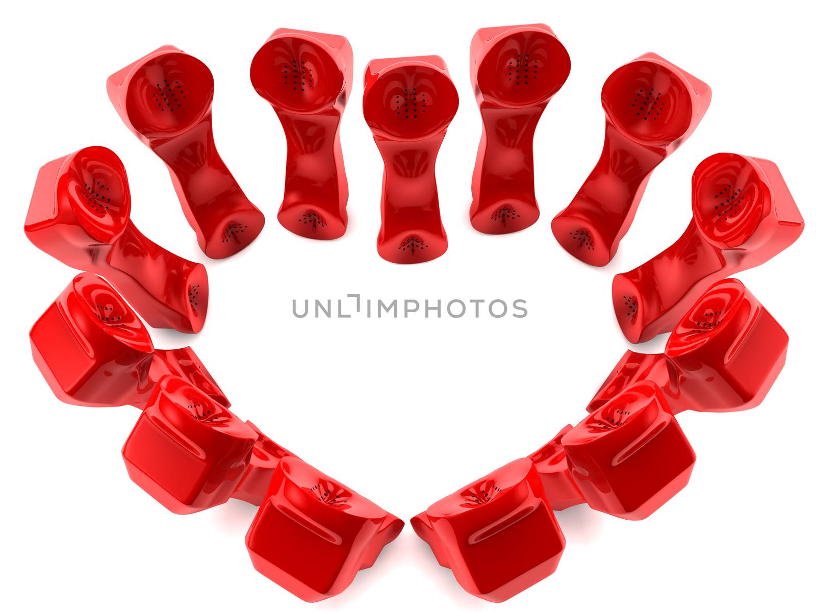 Red telephones in love. 3D render concept