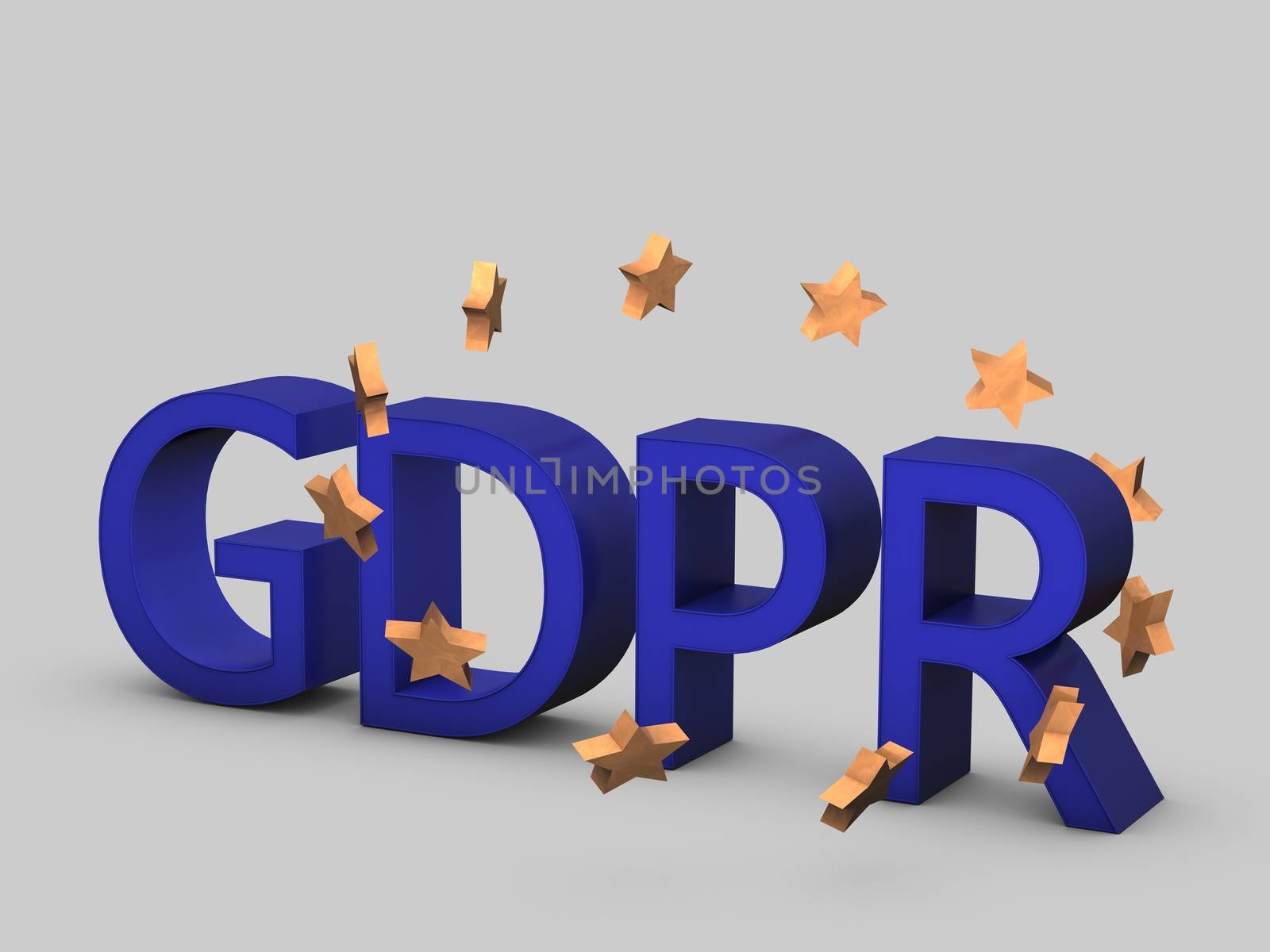 GDPR 3D concept isolated on white with globe and golden eu stars