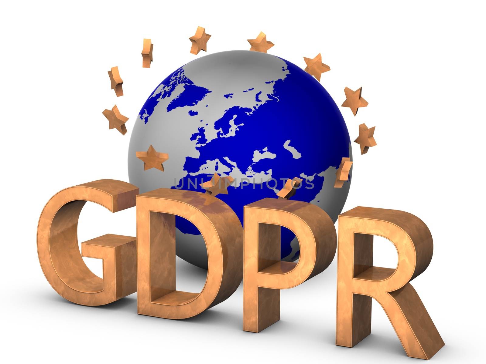 Golden GDPR 3D concept isolated on white with globe and EU by F1b0nacci