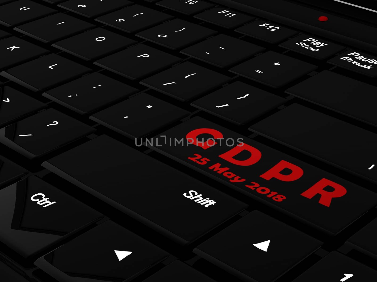 GDPR 3D concept on a laptop keyboard black buttons with white and red signs