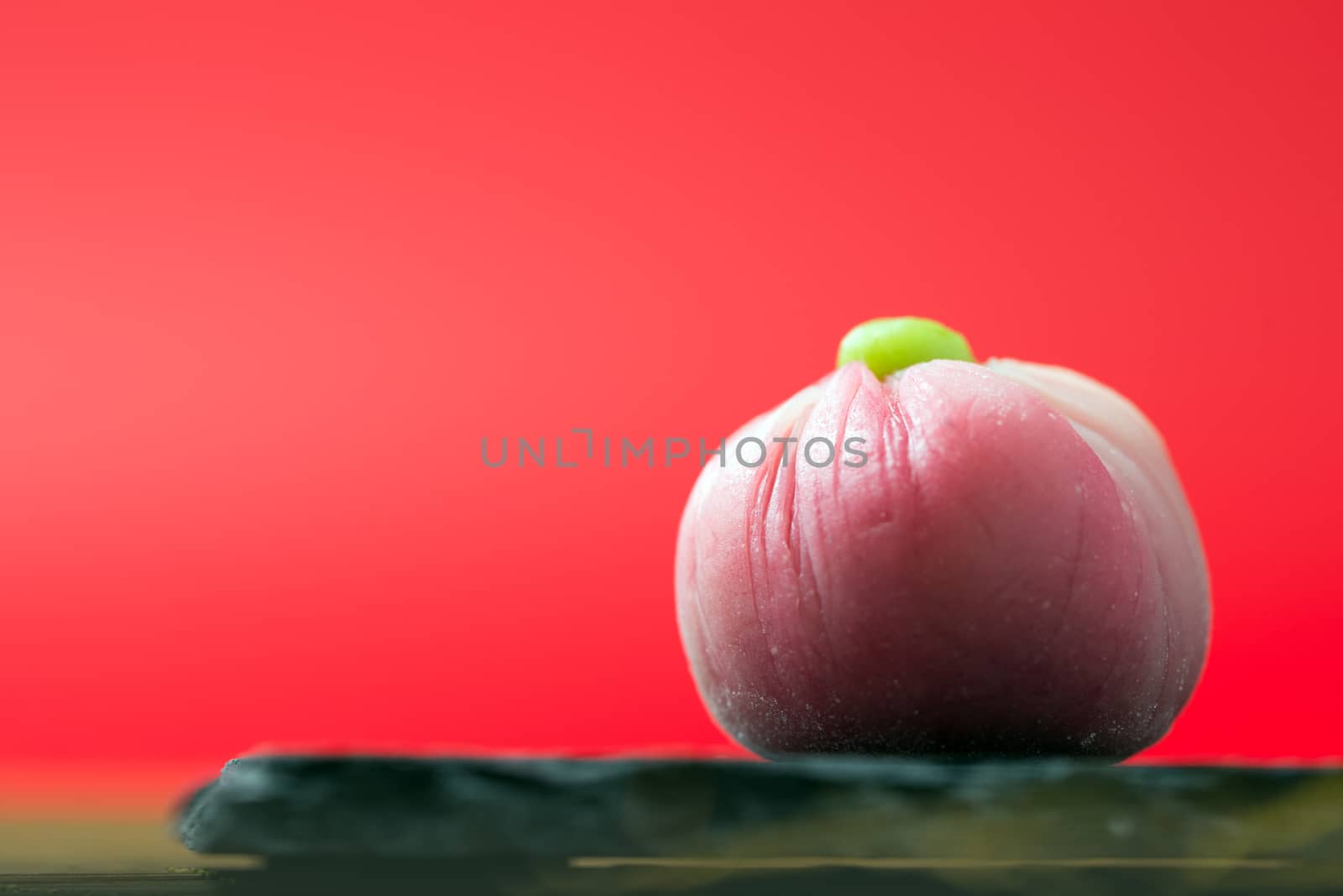 Japanese traditional confectionery cake wagashi served on plate