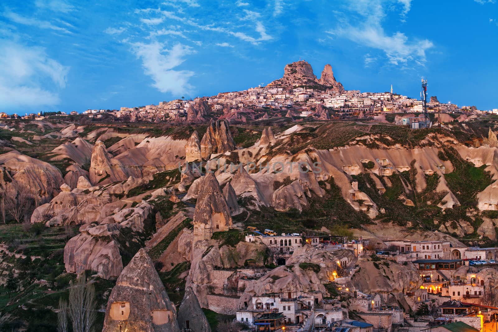 Morning in Goreme city with a great view on Uchisar castle, Cappadocia, Turkey