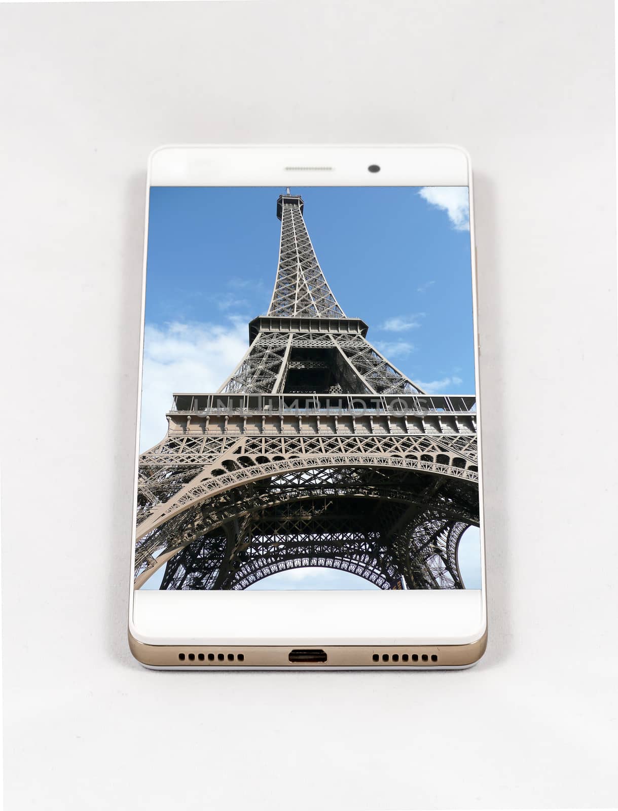Modern smartphone displaying full screen picture of the Eiffel T by marcorubino