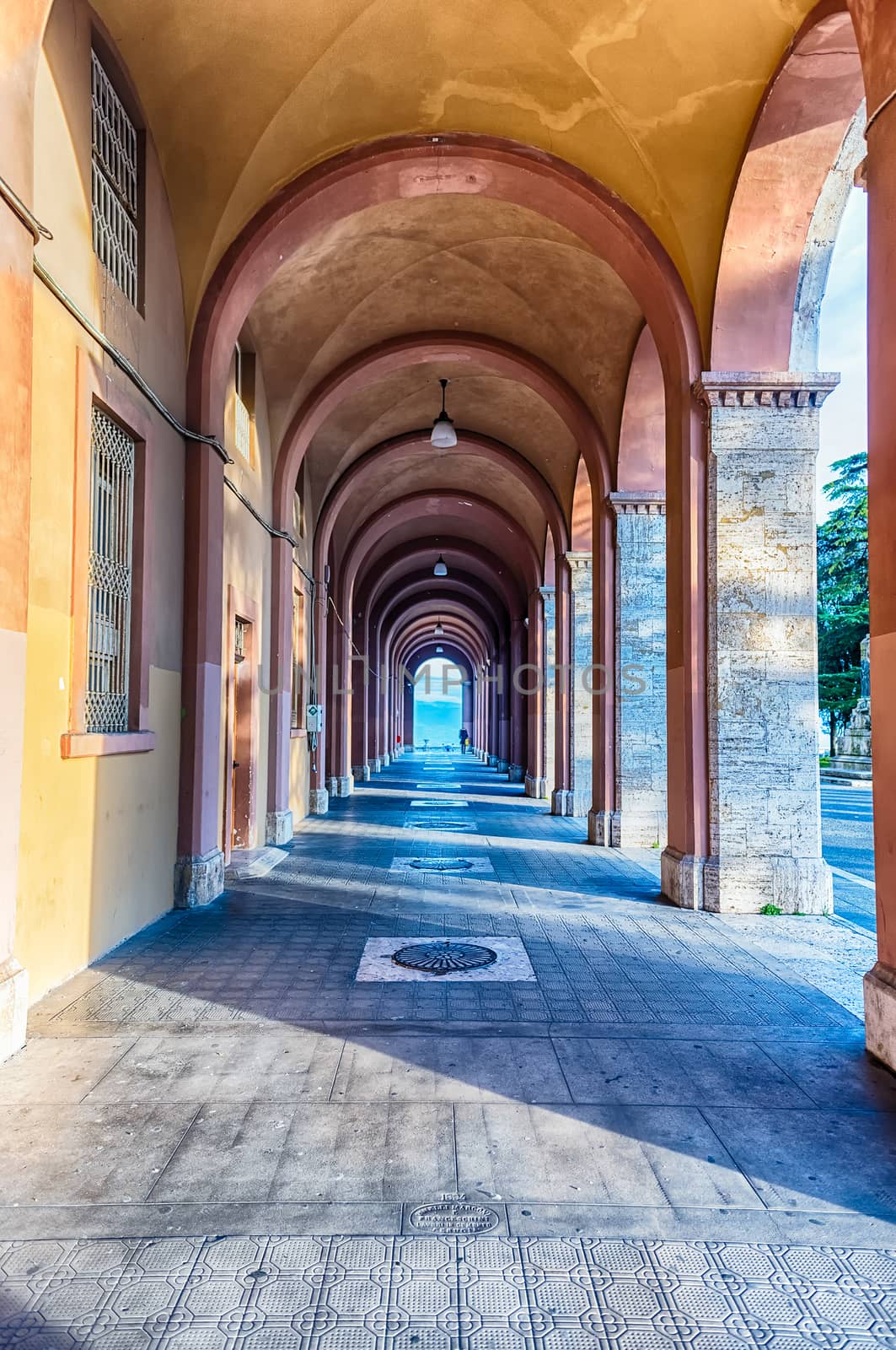 Scenic portico near Corso Vannucci, in the city centre of Perugia, Italy