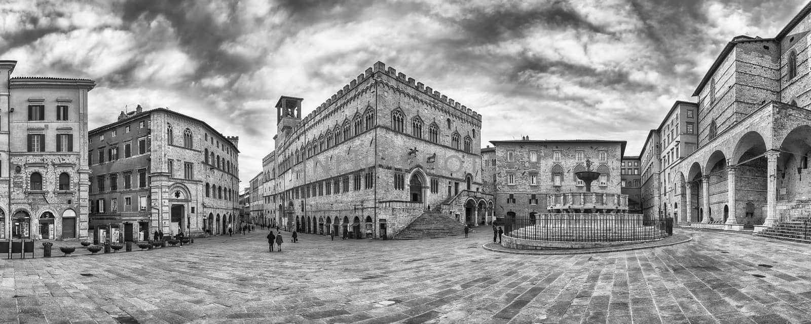 Panoramic view of Piazza IV Novembre, Perugia, Italy by marcorubino
