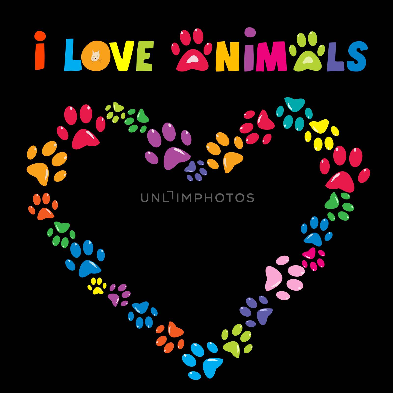 I love animals card with colorful paw prints heart frame by hibrida13
