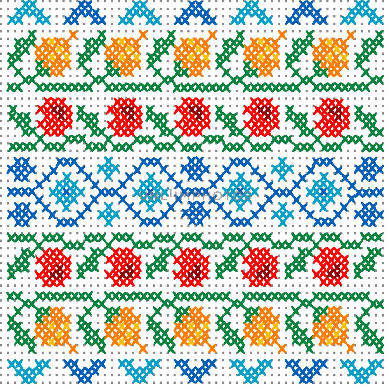 Cross stitch pattern for clothing with colorful elements of folk embroidery