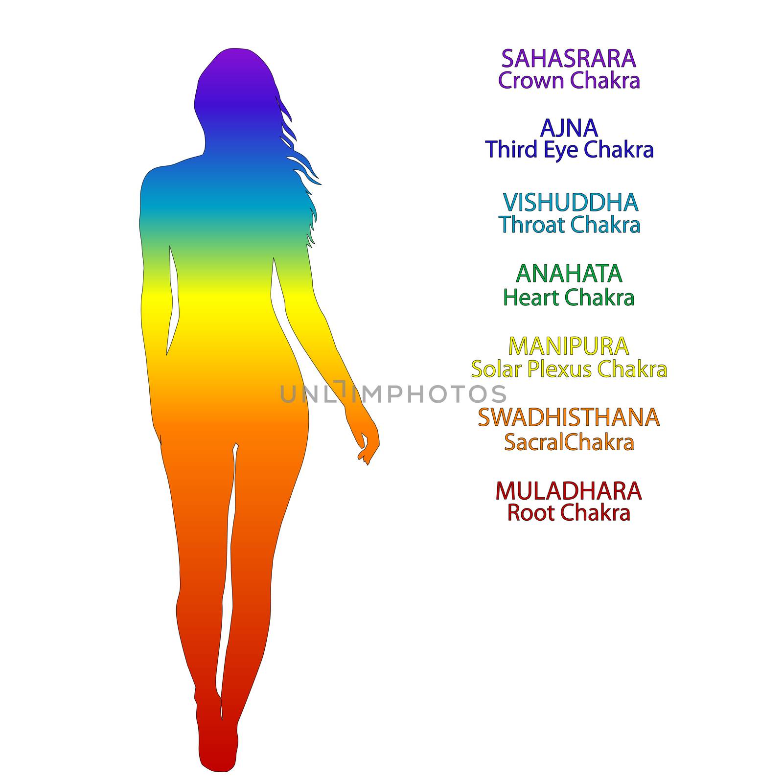 Silhouette of woman in rainbow colors with position of human cha by hibrida13