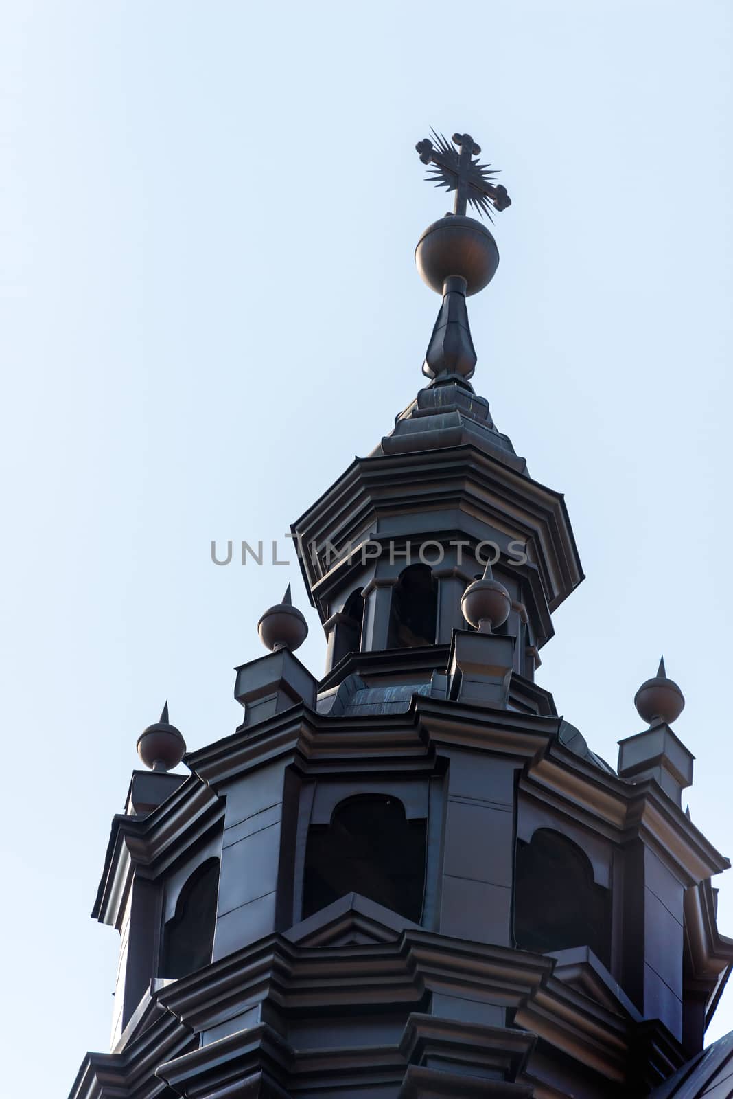 Dome of the Catholic Church close-up against the sky in Poland, Kraków