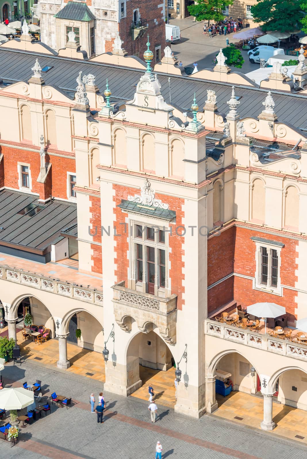 building Shopping arcade on the main square in Krakow top view