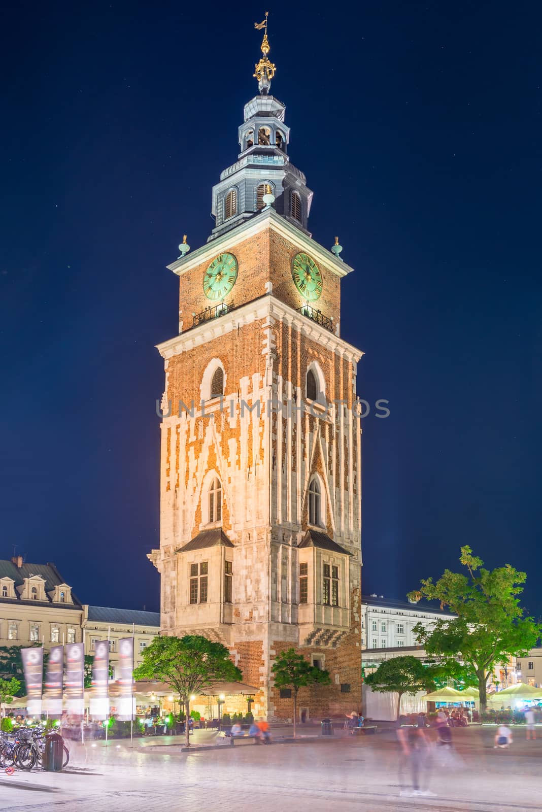 Tower Hall in the main square of Krakow in Poland in the evening