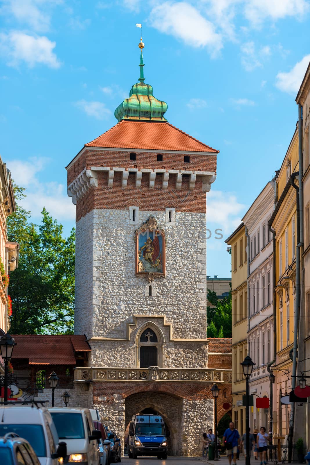 Florian Gate and the city of Krakow, Poland