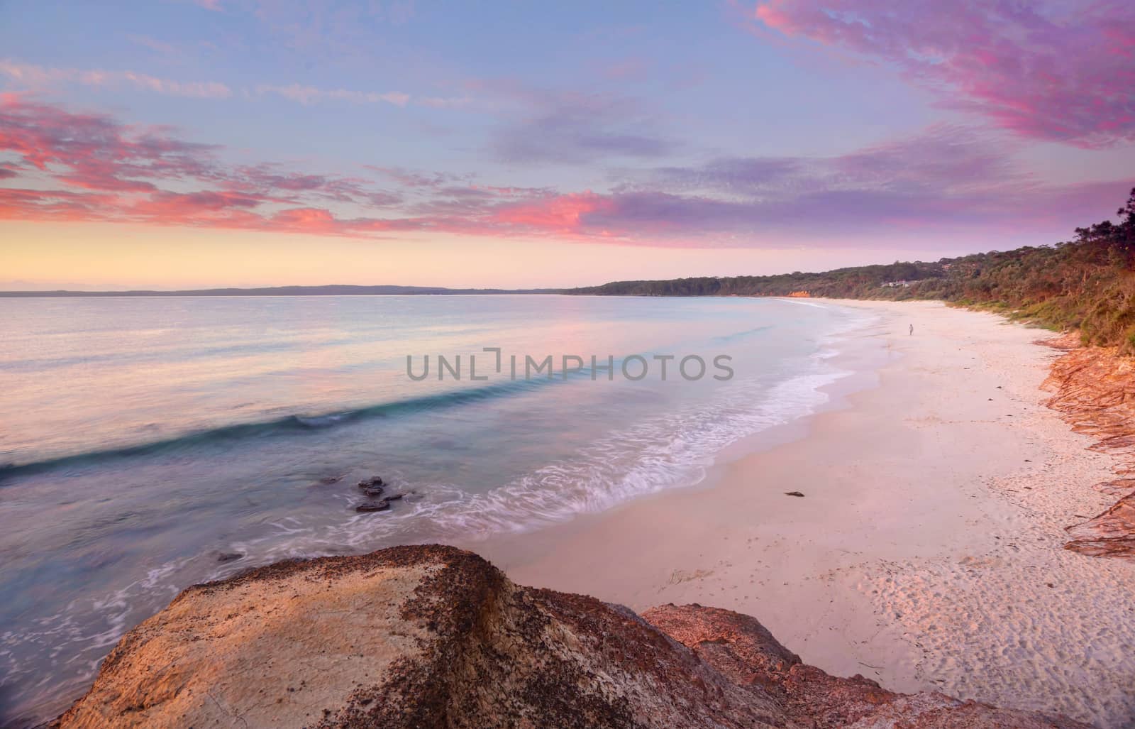 Sunrise colours looking south over Nelson Beach, Jervis Bay, NSW Australia