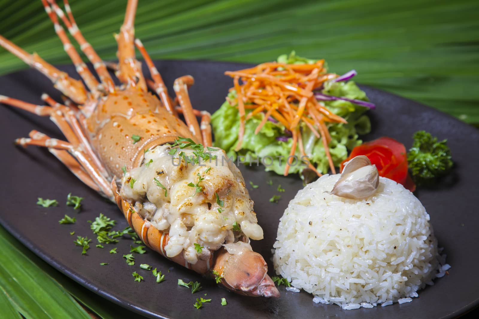 Seafood menu. There are lobster and rice ,Thai food in a luxury hotel.