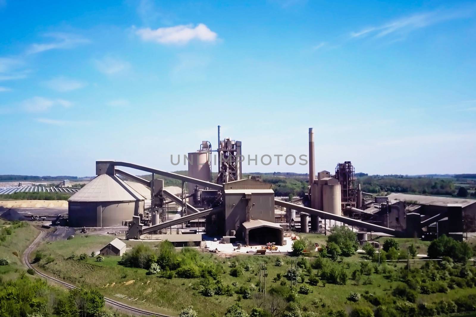 Large cement plant. The production of cement on an industrial scale in the factory.